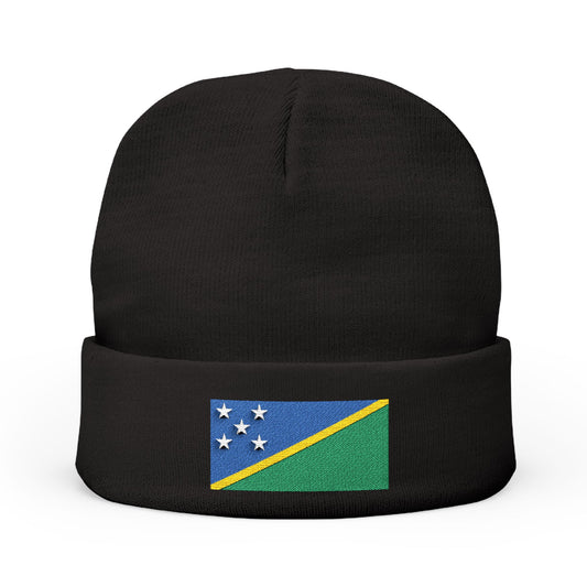 Beanie Hat Solomon Islands Flag Embroidery Winter Knit Beanie